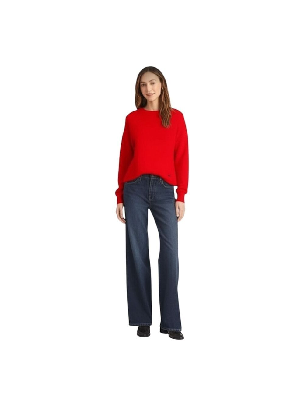 Only Mine Red Crew Neck 2 Ply Cashmere Sweater Size MP EUC Spring